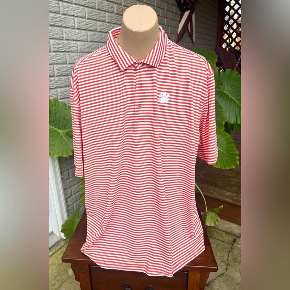 Cutter & Buck Clemson Orange and White Striped Polo Shirt
